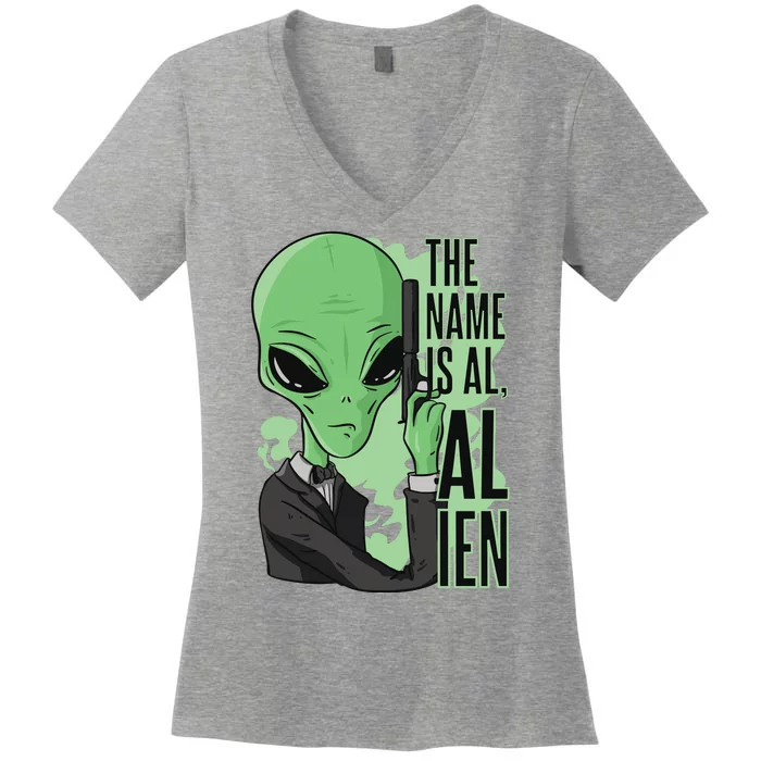 The Name Is Alien Funny Spy Cartoon Women's V-Neck T-Shirt