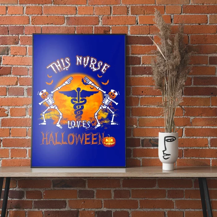 This Nurse Loves Halloween Pumpkin Dabbing Skeleton Funny Gift Poster