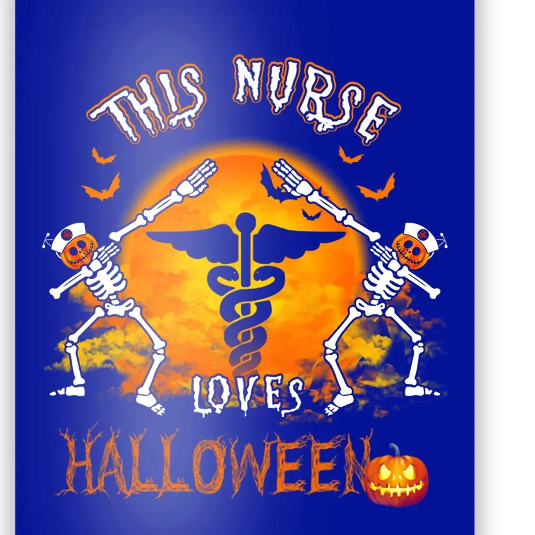 This Nurse Loves Halloween Pumpkin Dabbing Skeleton Funny Gift Poster