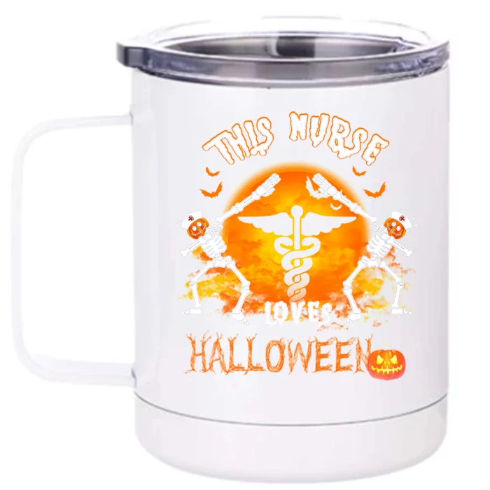 This Nurse Loves Halloween Pumpkin Dabbing Skeleton Funny Gift Front & Back 12oz Stainless Steel Tumbler Cup