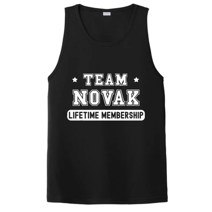 Team Novak Lifetime Membership Funny Family Last Name Performance Tank