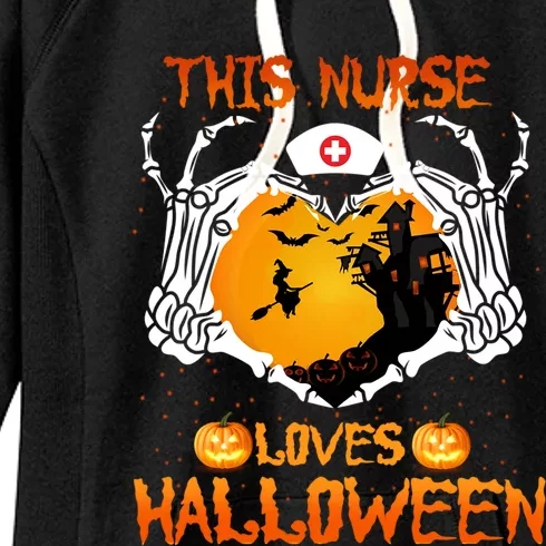 This Nurse Loves Halloween Skeleton Hand Heart Gift Women's Fleece Hoodie