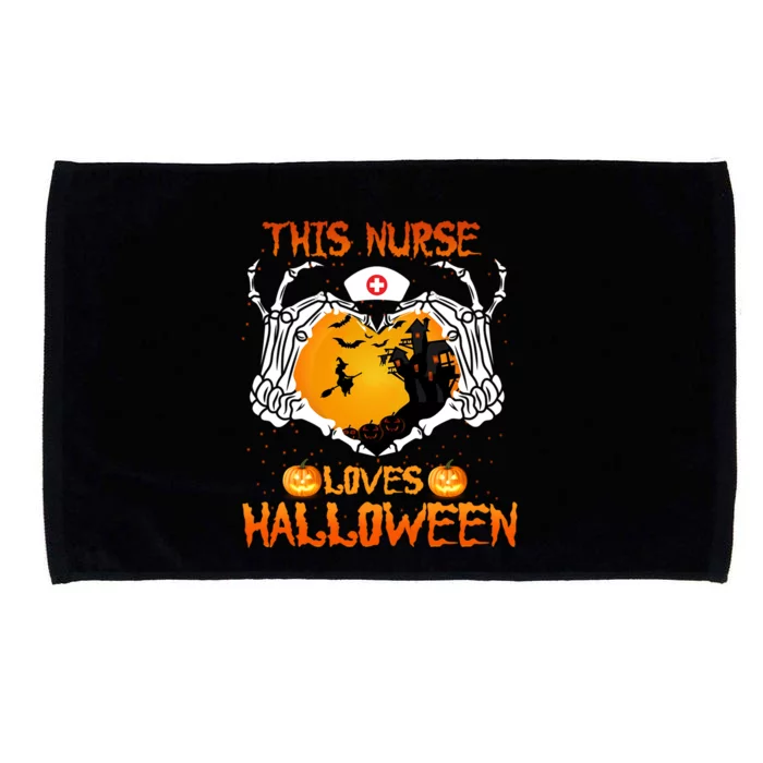 This Nurse Loves Halloween Skeleton Hand Heart Gift Microfiber Hand Towel