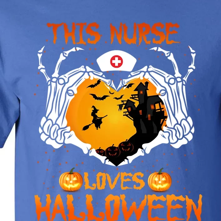 This Nurse Loves Halloween Skeleton Hand Heart Gift Tall T-Shirt