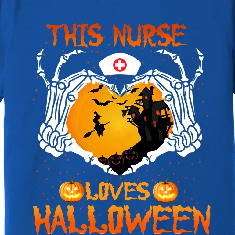 This Nurse Loves Halloween Skeleton Hand Heart Gift Premium T-Shirt