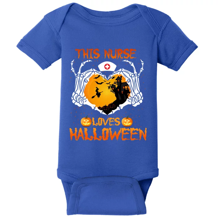 This Nurse Loves Halloween Skeleton Hand Heart Gift Baby Bodysuit