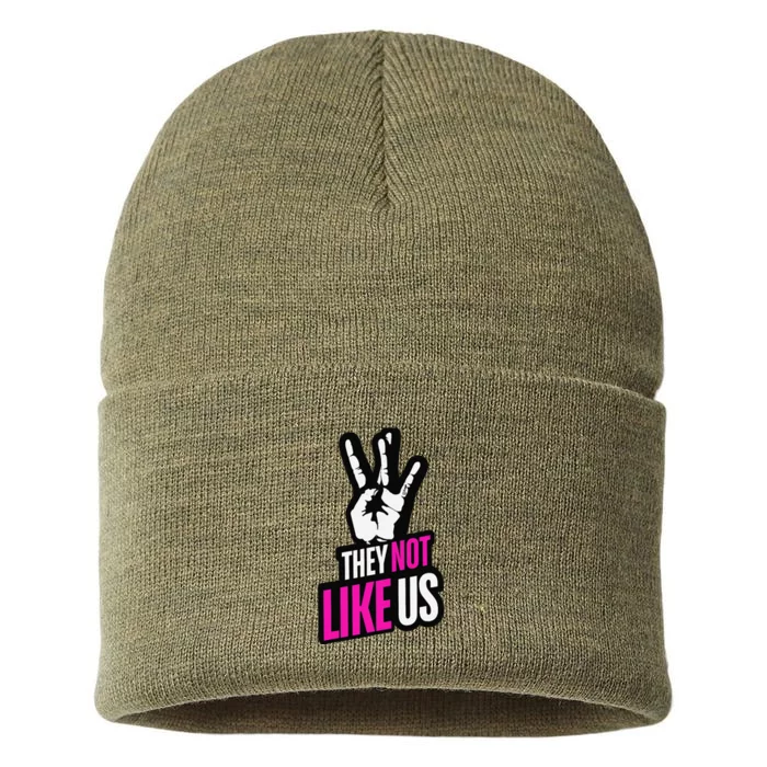 They Not Like Us Pink Hip Hop Music Quote Sustainable Knit Beanie