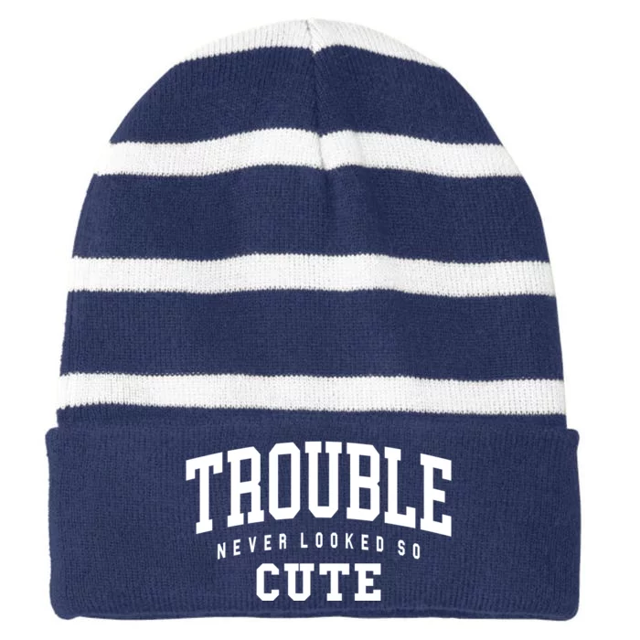 Trouble Never Looked So Cute Striped Beanie with Solid Band