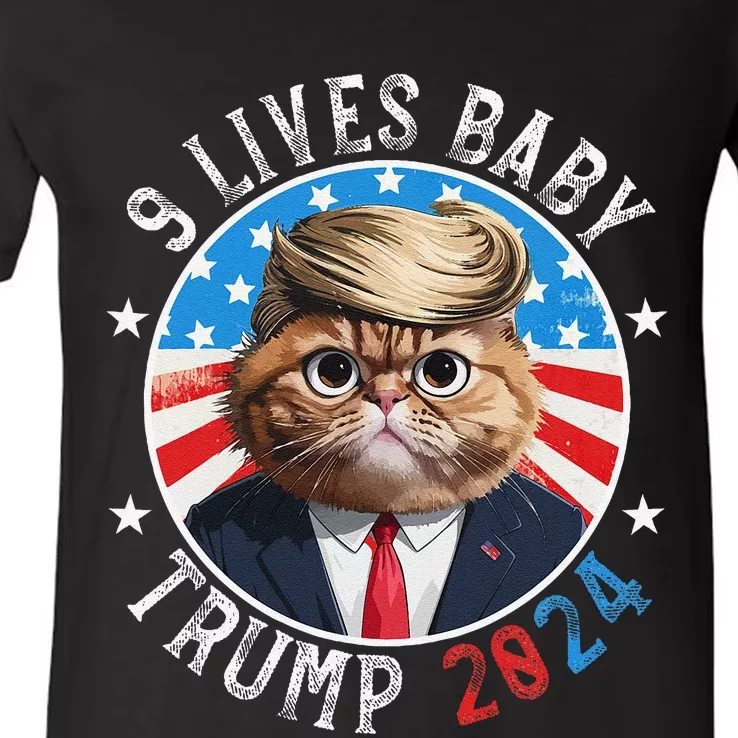 Trump Nine Lives Baby Funny Cat In Suite Trump 9 Lives Baby V-Neck T-Shirt