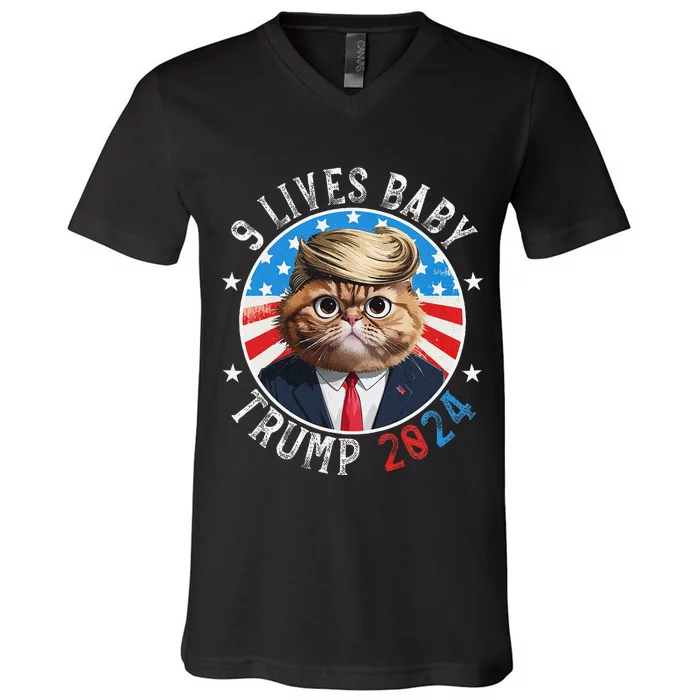 Trump Nine Lives Baby Funny Cat In Suite Trump 9 Lives Baby V-Neck T-Shirt