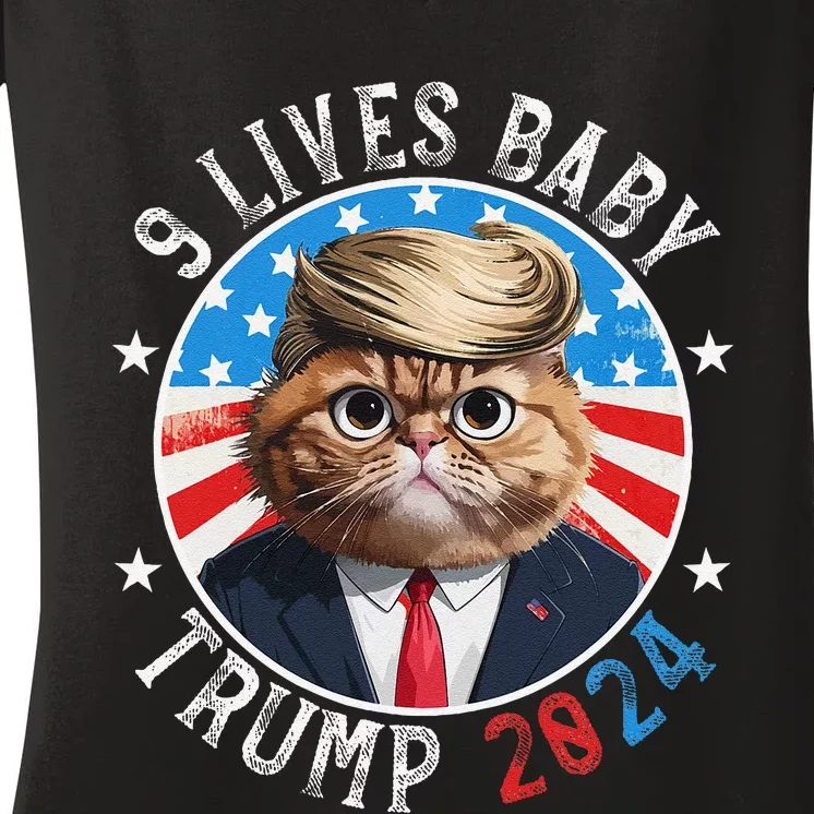 Trump Nine Lives Baby Funny Cat In Suite Trump 9 Lives Baby Women's V-Neck T-Shirt