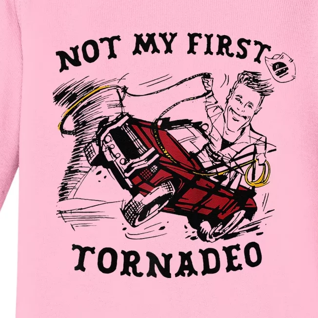 Twisters Not My First Tornadeo Funny Tornado Chaser Cow Raglan Baby Long Sleeve Bodysuit