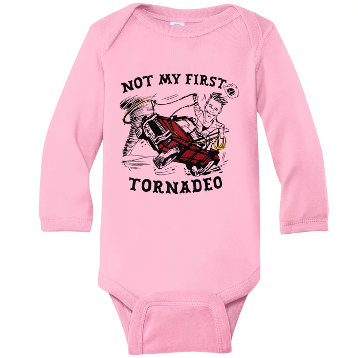 Twisters Not My First Tornadeo Funny Tornado Chaser Cow Raglan Baby Long Sleeve Bodysuit