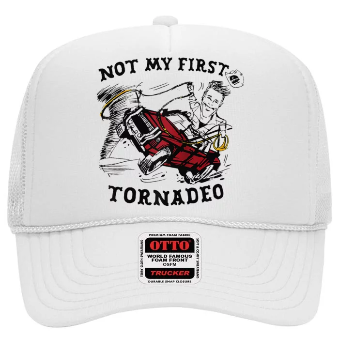 Twisters Not My First Tornadeo Funny Tornado Chaser Cow Raglan High Crown Mesh Trucker Hat