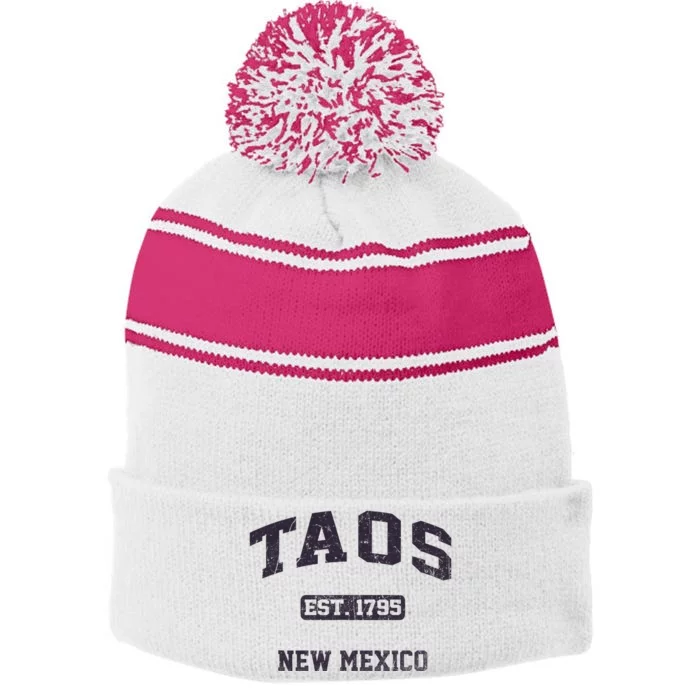 Taos New Mexico NM Vintage State Athletic Style Stripe Pom Pom Beanie