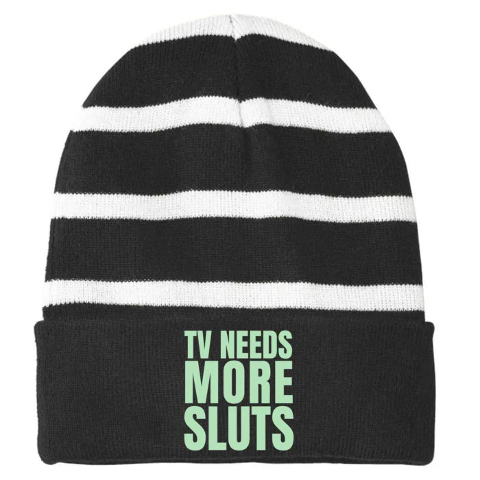 Tv Need More Sluts Striped Beanie with Solid Band