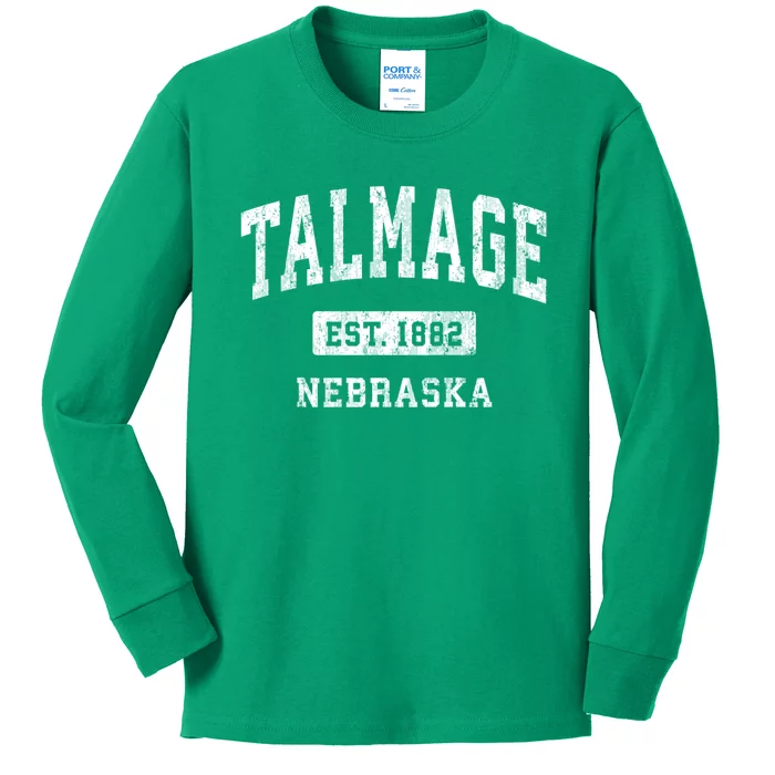 Talmage Nebraska Ne Vintage Athletic Sports Kids Long Sleeve Shirt