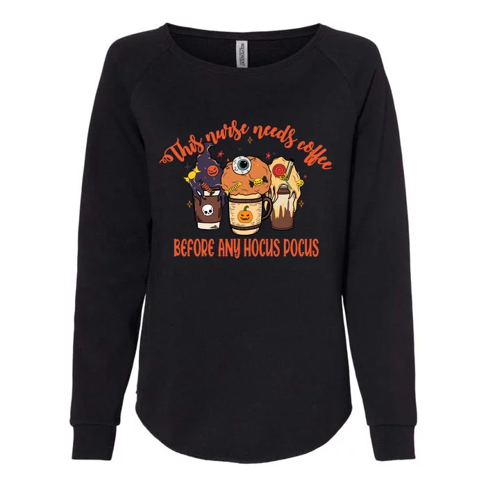 This Nurse Needs Coffee Funny Halloween Graphic Plus Size Womens California Wash Sweatshirt