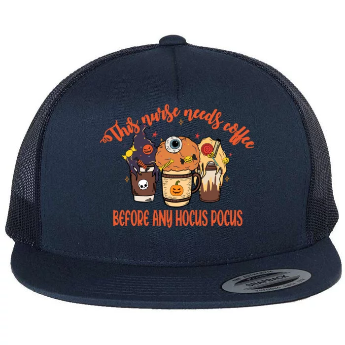 This Nurse Needs Coffee Funny Halloween Graphic Plus Size Flat Bill Trucker Hat