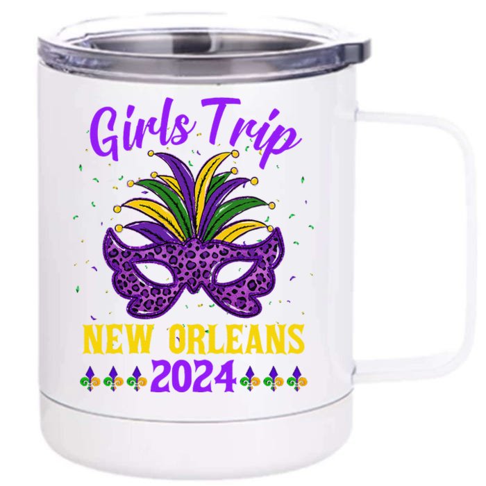 Trip New Orleans 2024 Mardi Gras Mask Friends Vacation Front & Back 12oz Stainless Steel Tumbler Cup