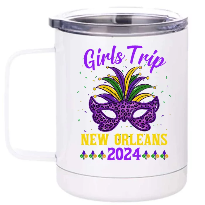 Trip New Orleans 2024 Mardi Gras Mask Friends Vacation Front & Back 12oz Stainless Steel Tumbler Cup