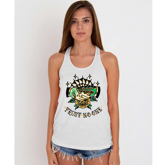 Trust No One Alternative Traditional Tattoo Flash Edgy Snake Women's Knotted Racerback Tank