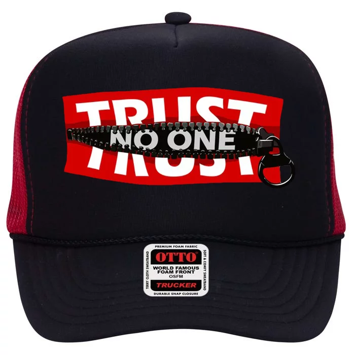 Trust No One Graphic High Crown Mesh Trucker Hat