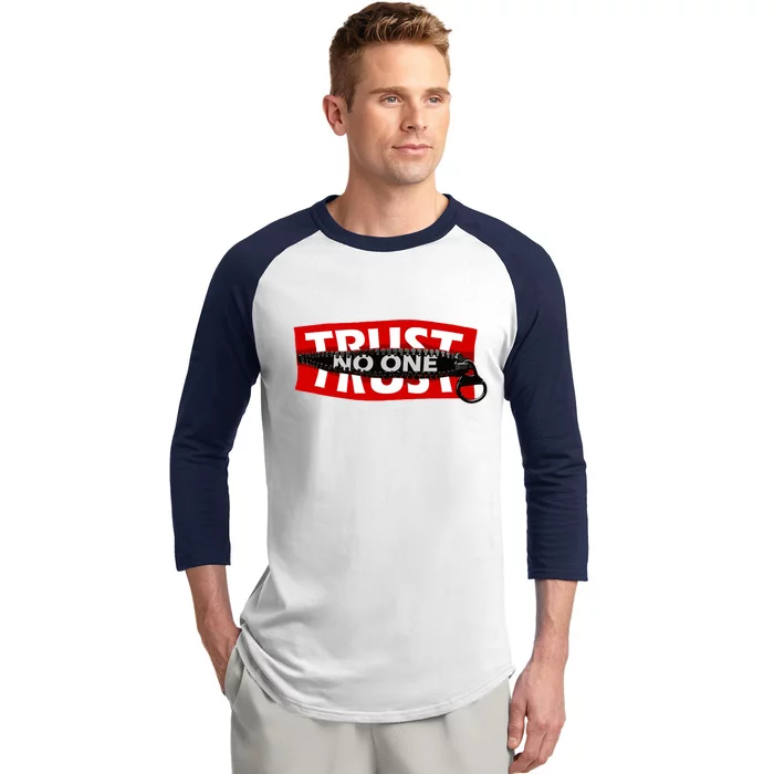 Trust No One Graphic Baseball Sleeve Shirt