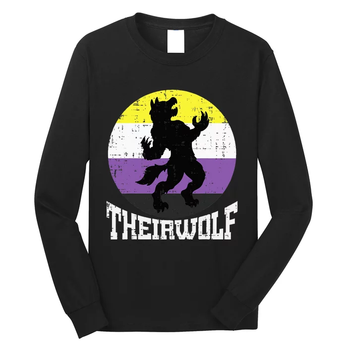 Theirwolf Nonbinary Pride Non Binary Enby NB Flag LGBTQ Long Sleeve Shirt