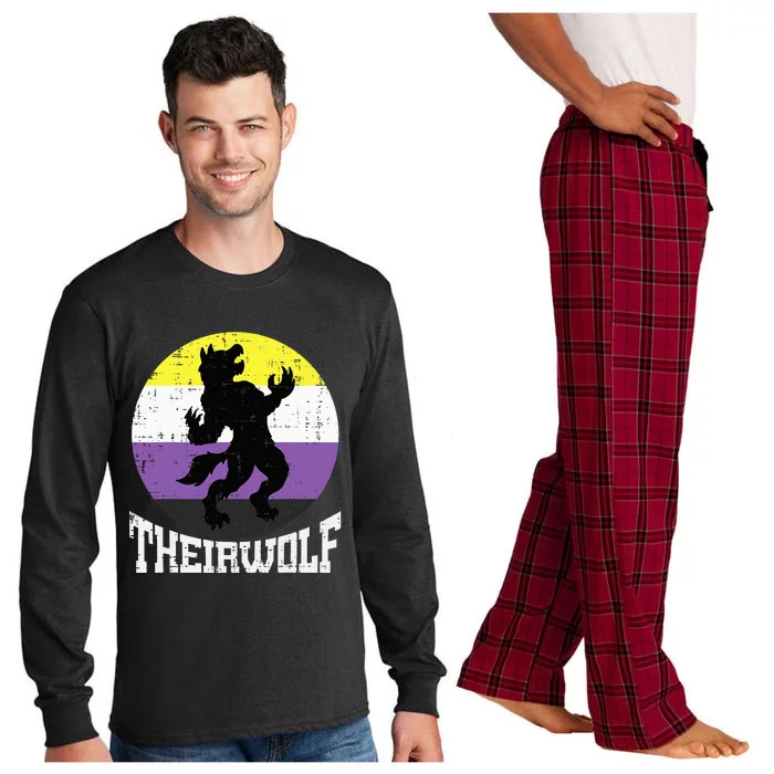 Theirwolf Nonbinary Pride Non Binary Enby NB Flag LGBTQ Long Sleeve Pajama Set