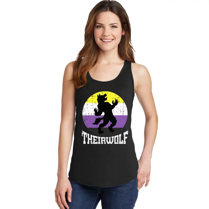 Theirwolf Nonbinary Pride Non Binary Enby NB Flag LGBTQ Ladies Essential Tank