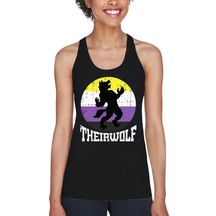 Theirwolf Nonbinary Pride Non Binary Enby NB Flag LGBTQ Women's Racerback Tank