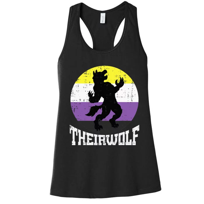 Theirwolf Nonbinary Pride Non Binary Enby NB Flag LGBTQ Women's Racerback Tank