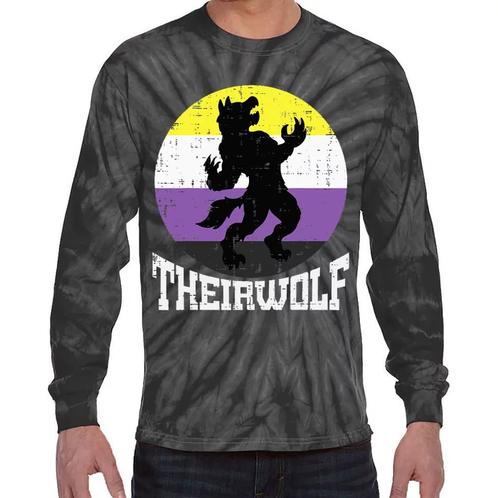 Theirwolf Nonbinary Pride Non Binary Enby NB Flag LGBTQ Tie-Dye Long Sleeve Shirt