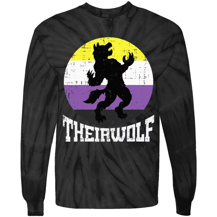 Theirwolf Nonbinary Pride Non Binary Enby NB Flag LGBTQ Tie-Dye Long Sleeve Shirt