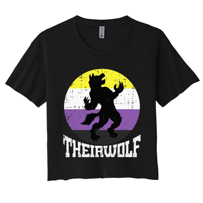 Theirwolf Nonbinary Pride Non Binary Enby NB Flag LGBTQ Women's Crop Top Tee