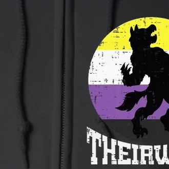 Theirwolf Nonbinary Pride Non Binary Enby NB Flag LGBTQ Full Zip Hoodie