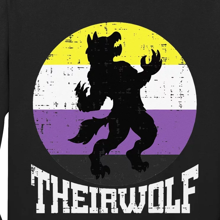 Theirwolf Nonbinary Pride Non Binary Enby NB Flag LGBTQ Long Sleeve Shirt