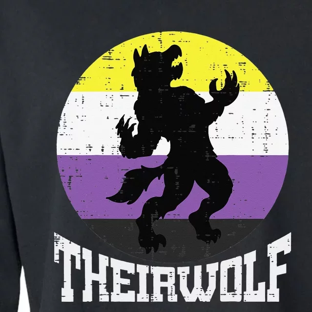 Theirwolf Nonbinary Pride Non Binary Enby NB Flag LGBTQ Cropped Pullover Crew