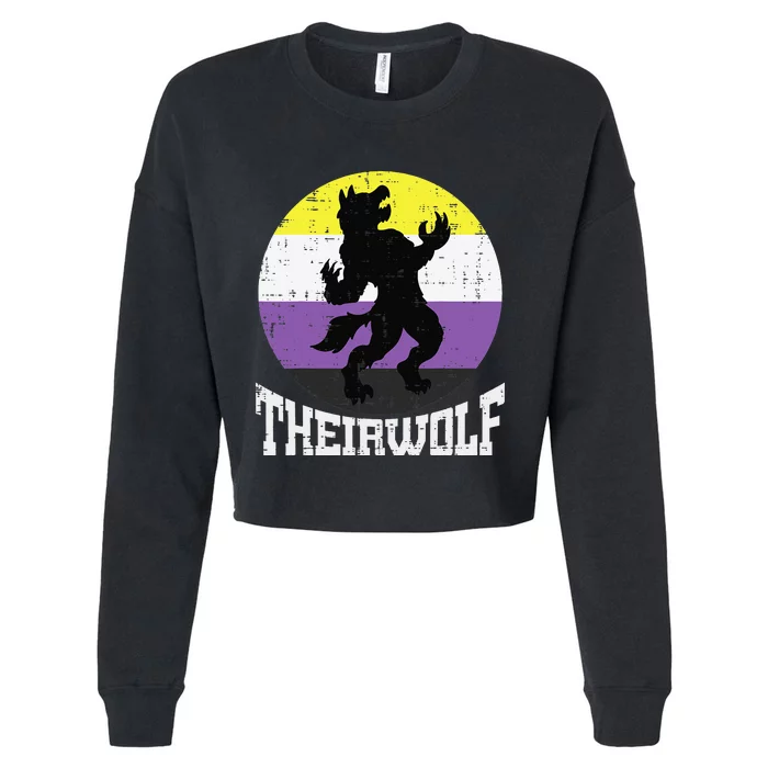 Theirwolf Nonbinary Pride Non Binary Enby NB Flag LGBTQ Cropped Pullover Crew