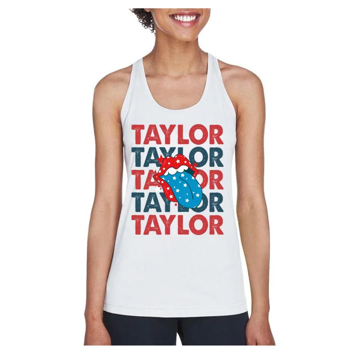 Taylor Name Personalized American 4th Of July Patriotic Women's Racerback Tank