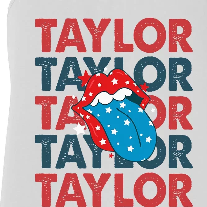 Taylor Name Personalized American 4th Of July Patriotic Women's Racerback Tank