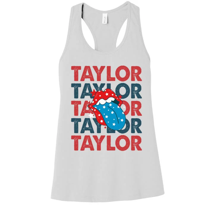 Taylor Name Personalized American 4th Of July Patriotic Women's Racerback Tank