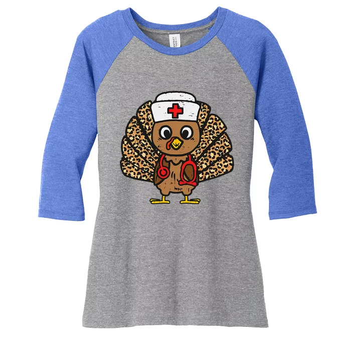 Turkey Nurse Stethoscope Thanksgiving Nurse Turkey Autumn Women's Tri-Blend 3/4-Sleeve Raglan Shirt