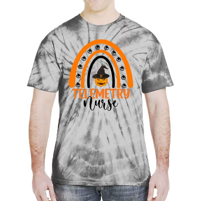 Telemetry Nurse Spooky Halloween Pumpkin Rainbow Nursing Cool Gift Tie-Dye T-Shirt