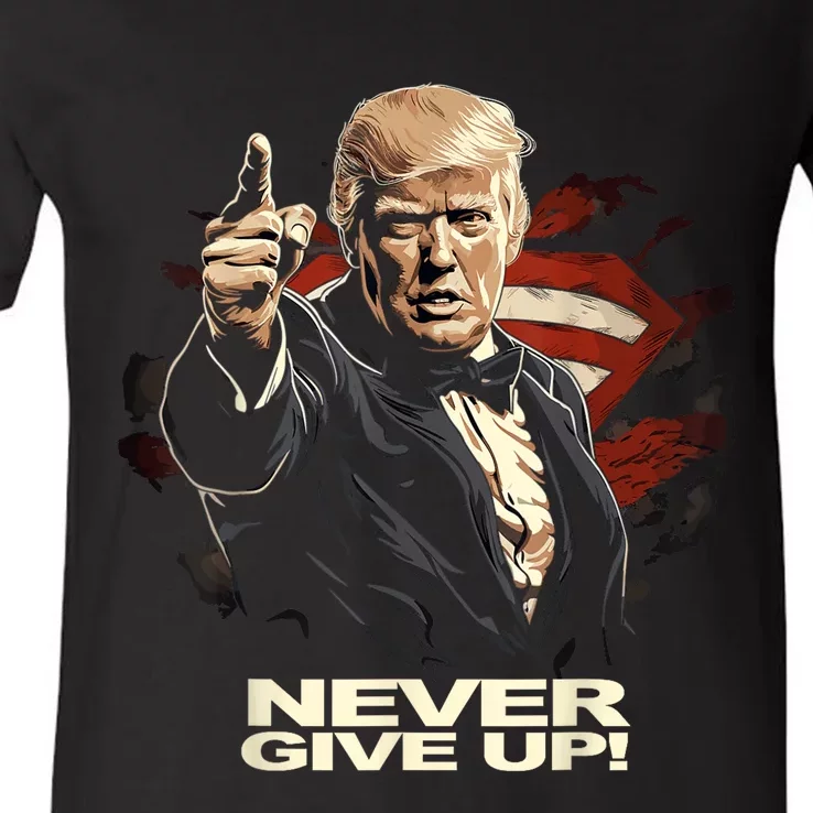 Trump Never Surrender Give Up Graphic V-Neck T-Shirt