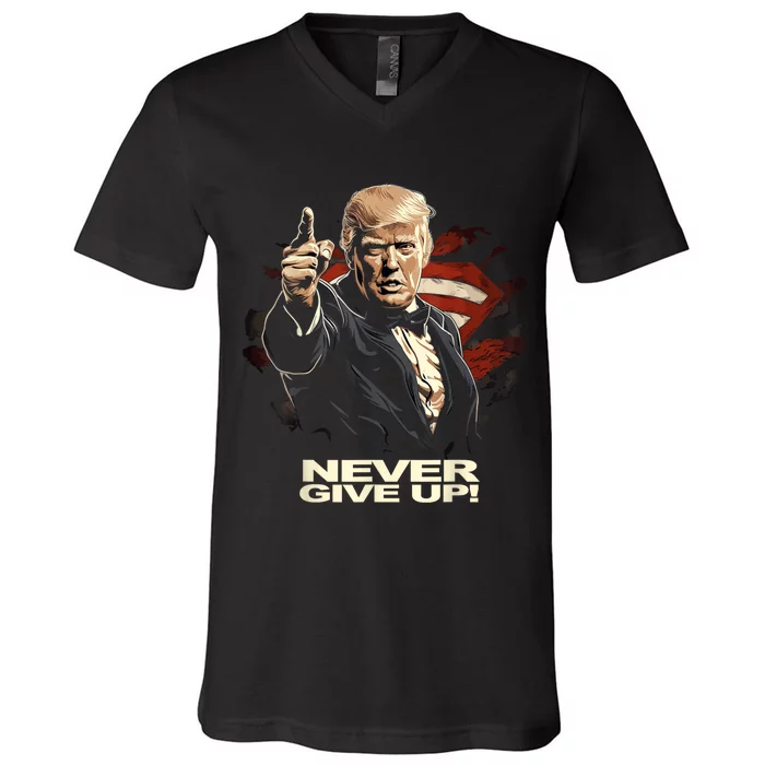 Trump Never Surrender Give Up Graphic V-Neck T-Shirt