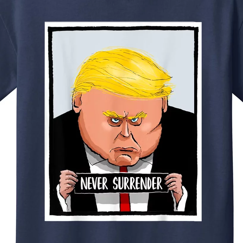 Trump Never Surrender Donald Trump Mugshot 2024 Kids T-Shirt