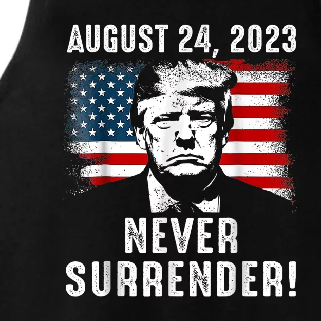 Trump Never Surrender Donald Trump Mugshot 2024 Ladies Tri-Blend Wicking Tank