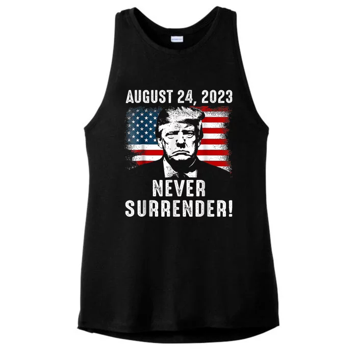 Trump Never Surrender Donald Trump Mugshot 2024 Ladies Tri-Blend Wicking Tank